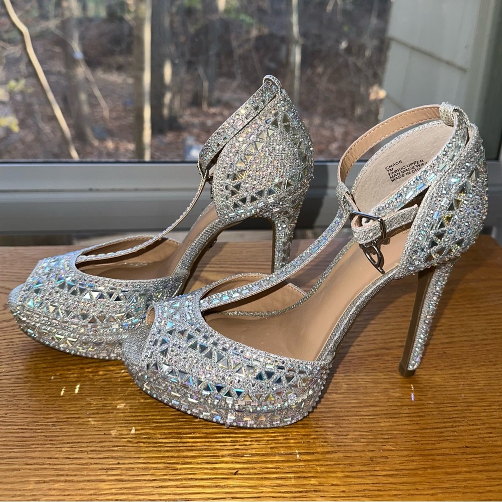 Thalia Sodi Women's Chace Platform Pump Heels, Shoes, Silver Bling 7M